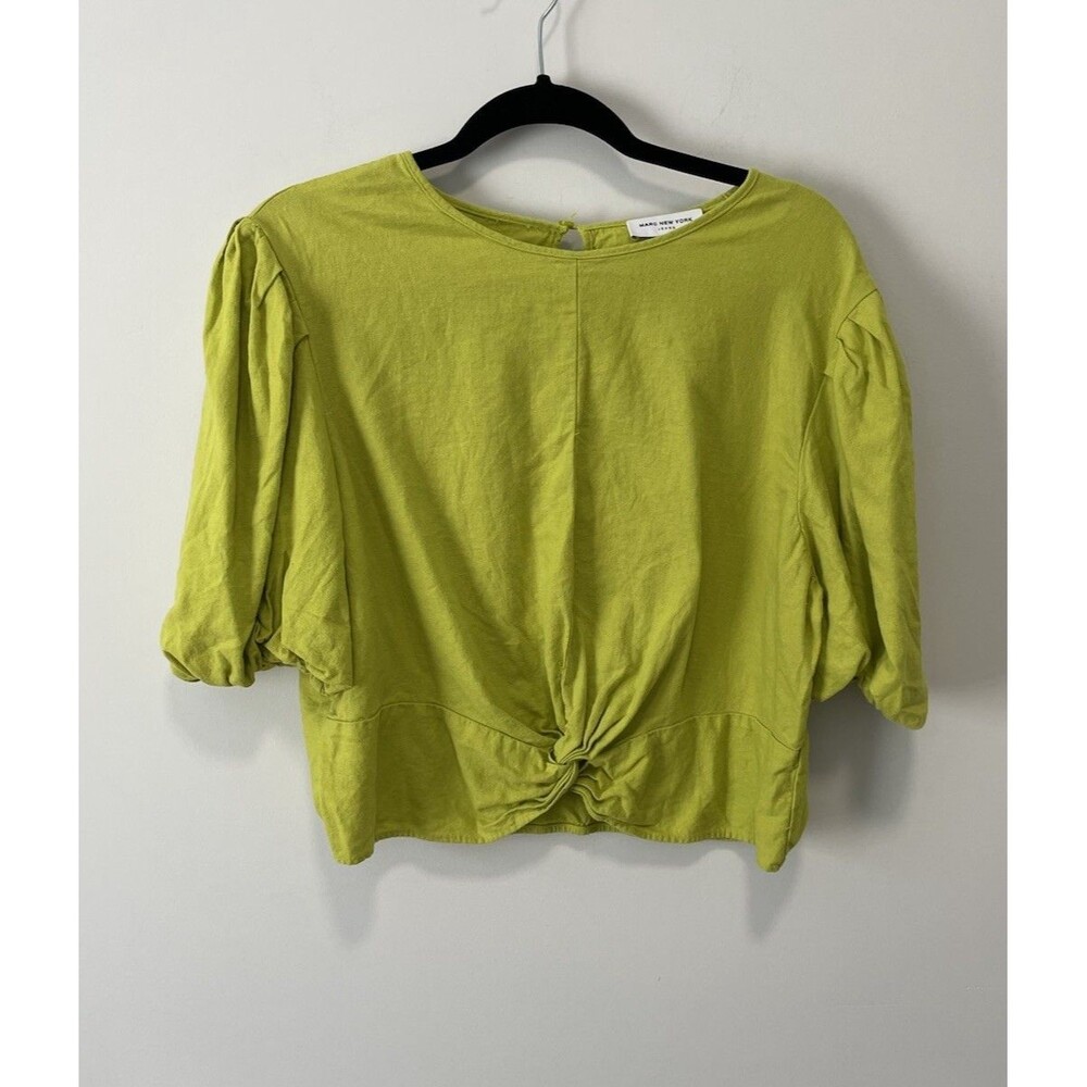 Marc New York Linen Knot shirt size Medium Chartreuse Crop Chic City Summer